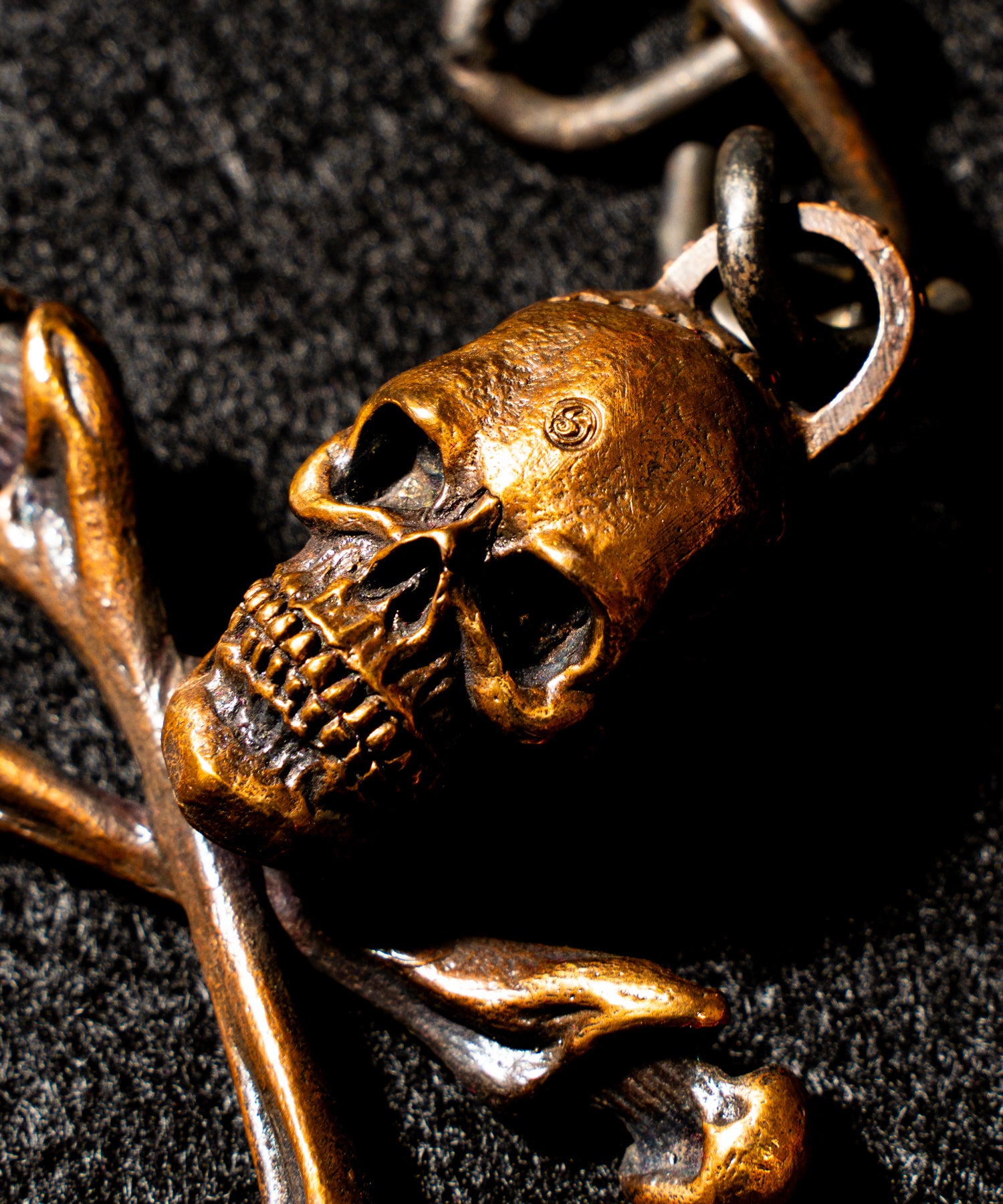 JUNK SMITH (ジャンクスミス)Good Luck Skull Head Keychain Crossbone 【Copper alloy】