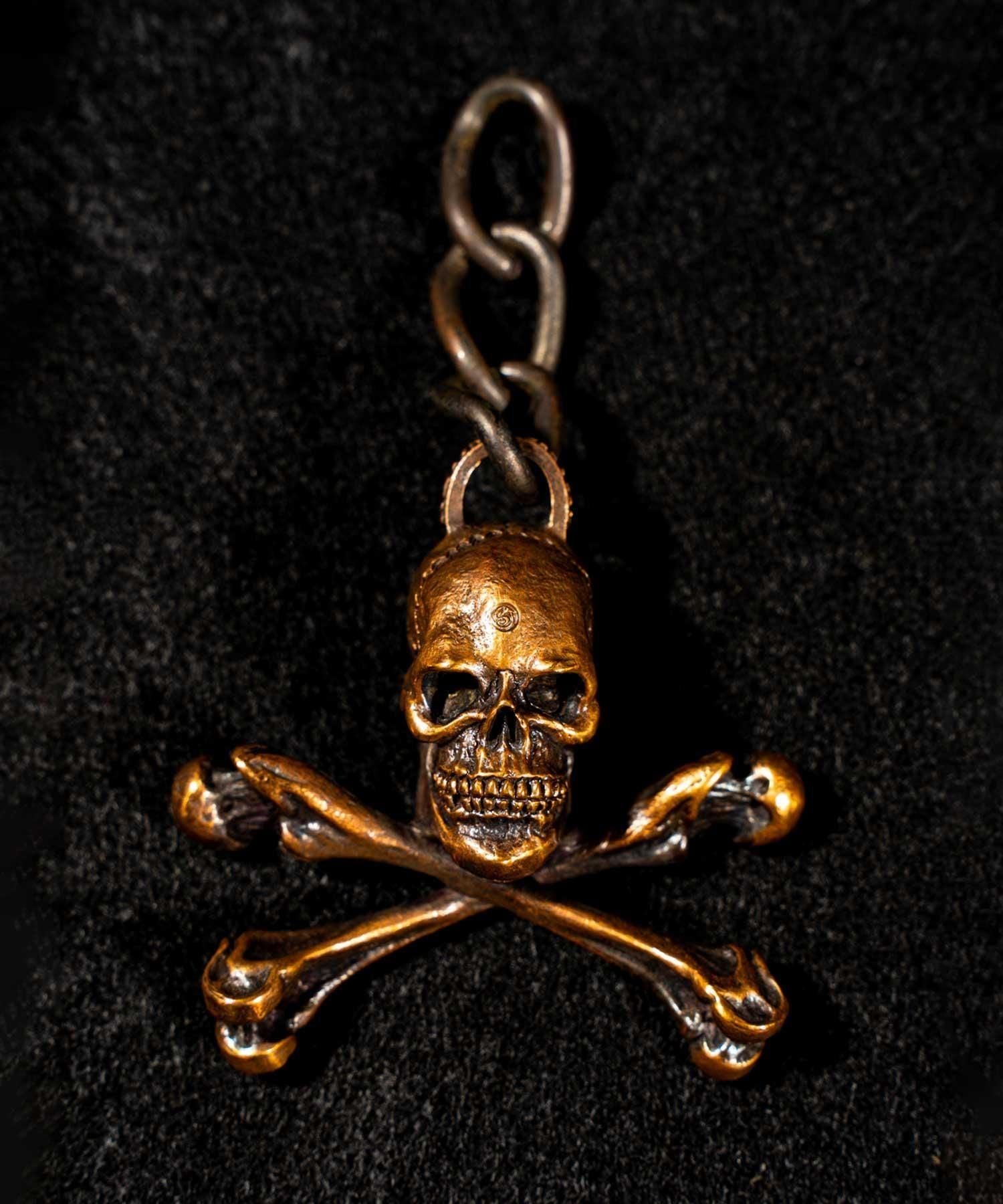 JUNK SMITH (ジャンクスミス)Good Luck Skull Head Keychain Crossbone 【Copper alloy】