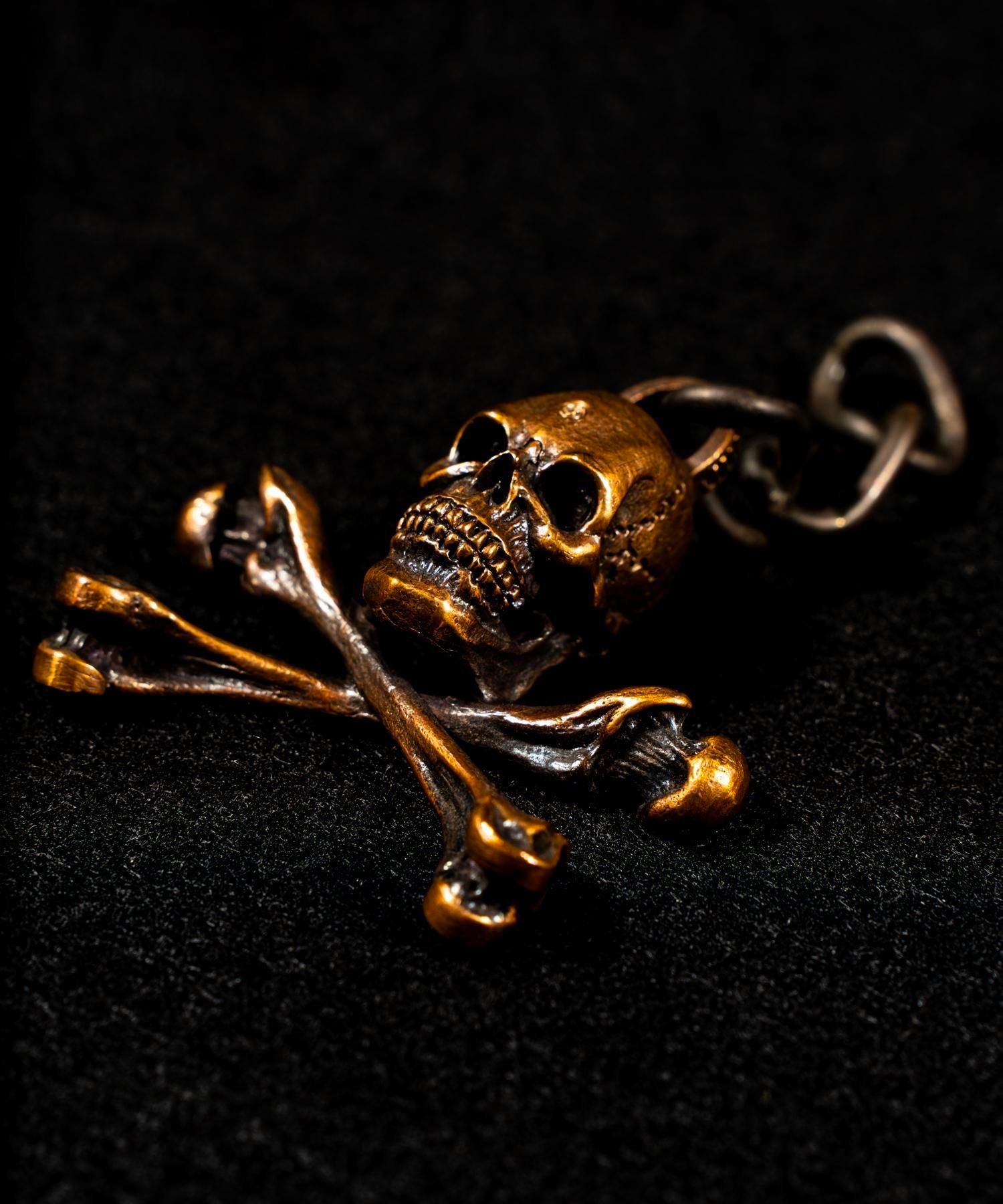 JUNK SMITH (ジャンクスミス)Good Luck Skull Head Keychain Crossbone 【Copper alloy】