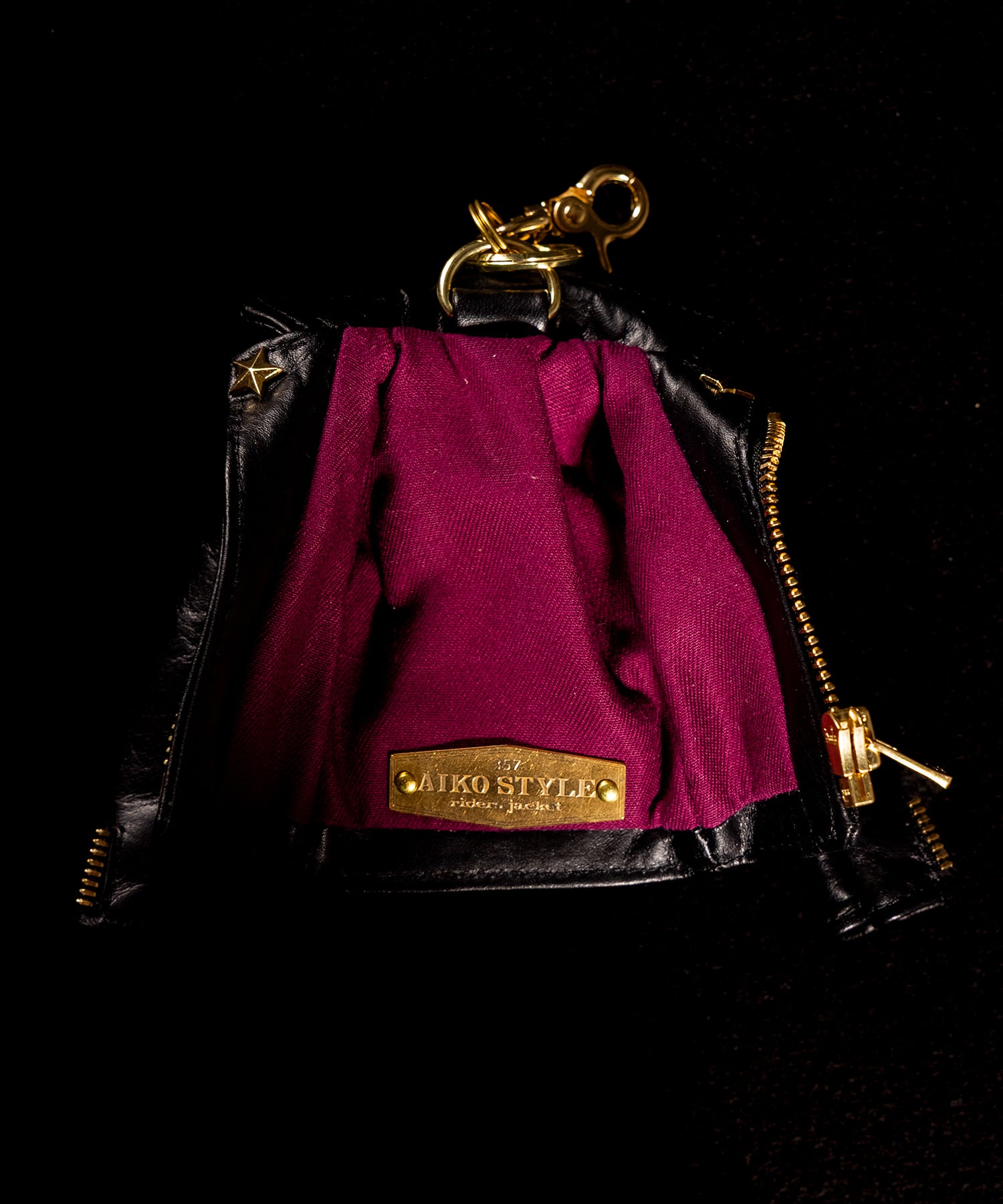 AIKO STYLE(アイコスタイル)ライダースジャケットキーホルダー 牛革 MEDIUM 専用ストラップセット